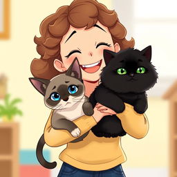 An animated image featuring a girl with mid-length curly hair and a small mole beside her nose