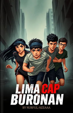 A cover photo depicting five young adults, four boys and one girl, portrayed as high school students and athletes specializing in running and high jump