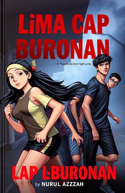 A cover photo depicting five young adults, four boys and one girl, portrayed as high school students and athletes specializing in running and high jump