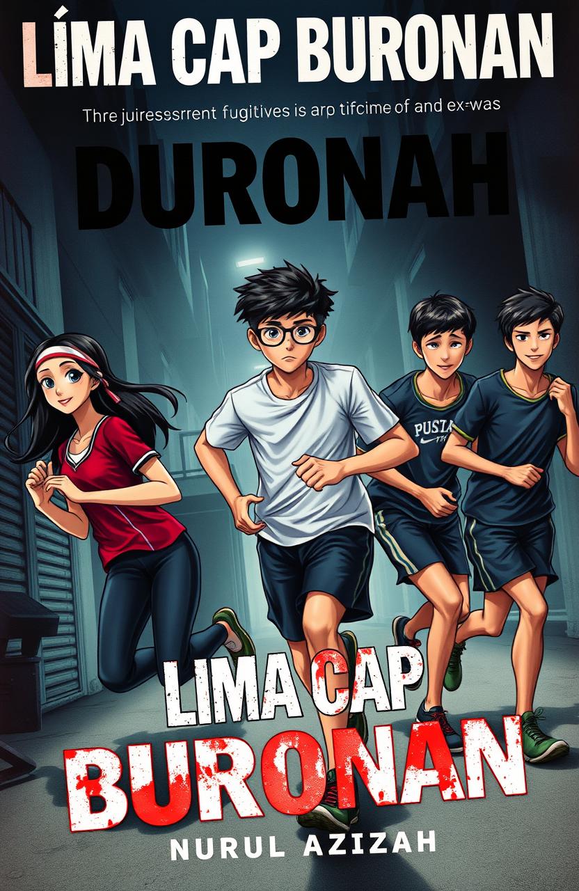 A cover photo depicting five young adults, four boys and one girl, portrayed as high school students and athletes specializing in running and high jump
