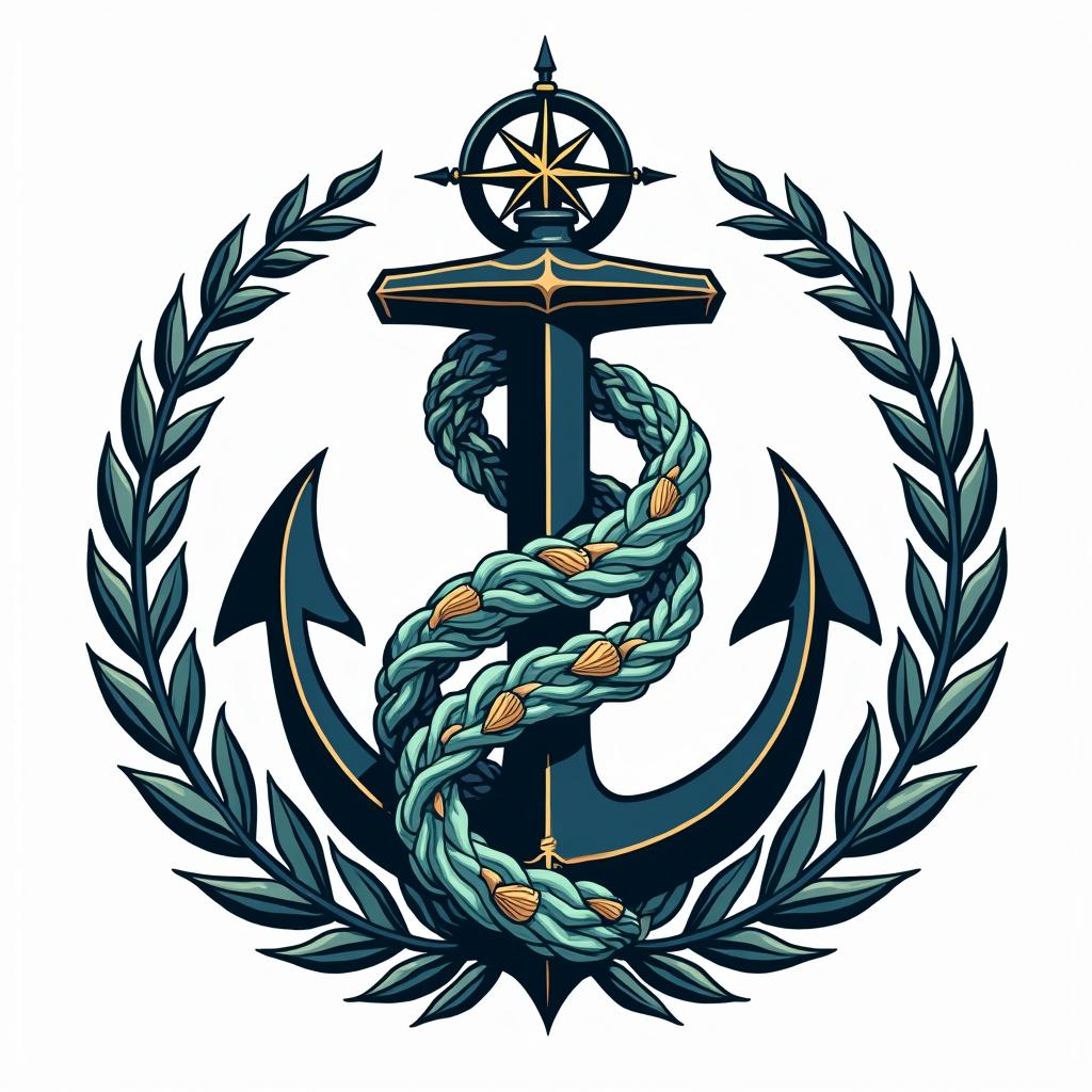 A striking emblem for a sailors' guild, featuring a central anchor intertwined with a swirling wave design, symbolizing the connection to the sea