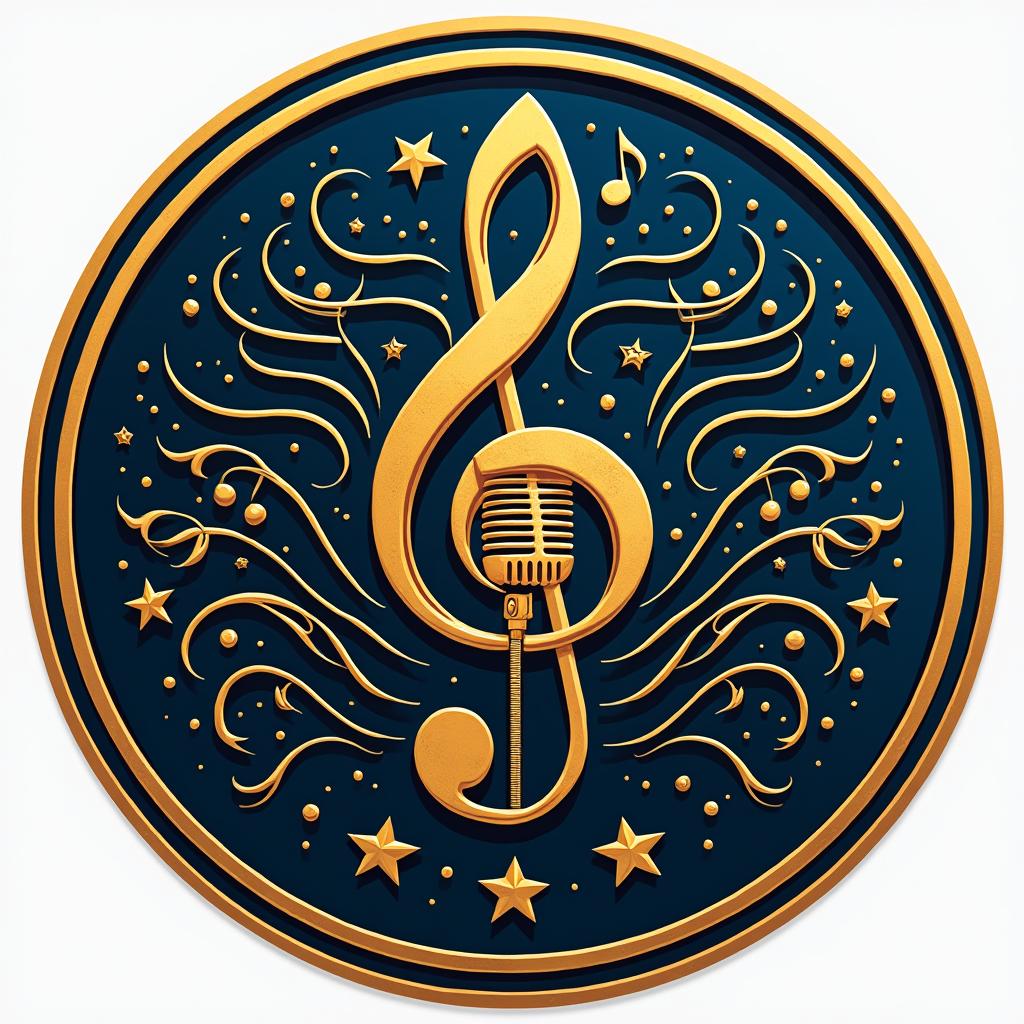 A striking and intricate symbol for a performer/music guild, designed to convey creativity and unity among artists