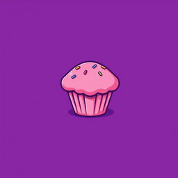 A logo design featuring a cute pink muffin placed in the center, set against a vibrant purple background