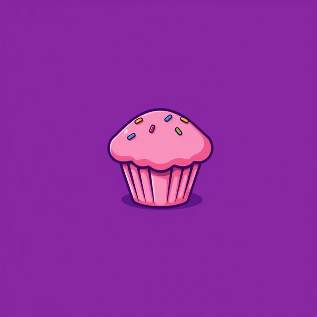 A logo design featuring a cute pink muffin placed in the center, set against a vibrant purple background