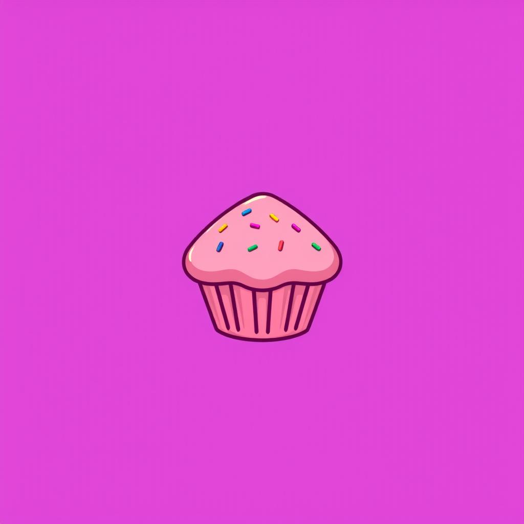 A logo design featuring a cute pink muffin placed in the center, set against a vibrant purple background