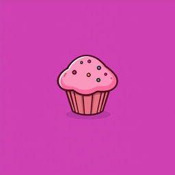 A logo design featuring a cute pink muffin placed in the center, set against a vibrant purple background