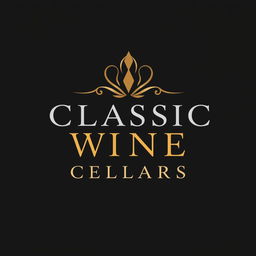A logo design featuring a black background with elegant gold and silver lettering
