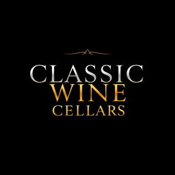 A logo design featuring a black background with elegant gold and silver lettering