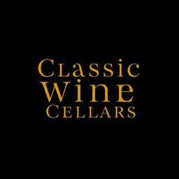 A logo design featuring a solid black background with elegant gold lettering