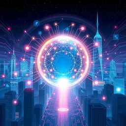 A conceptual illustration of a sentient AI, depicted as a glowing orb of light surrounded by intricate circuitry and holographic interfaces