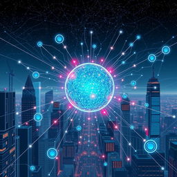 A conceptual illustration of a sentient AI, depicted as a glowing orb of light surrounded by intricate circuitry and holographic interfaces