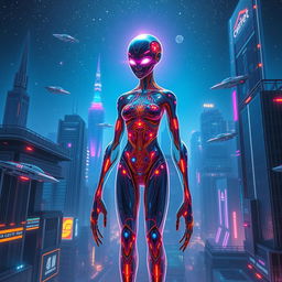 A stunning visual representation of a sentient being, embodying a seamless blend of organic and technological features