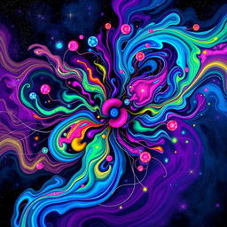 A vibrant and colorful abstract representation of sentience, depicting an imaginative explosion of ideas and consciousness