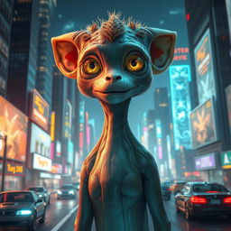 A highly detailed and imaginative representation of an anthropomorphic sentient creature, characterized by its expressive eyes and advanced cognitive abilities