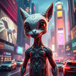 A highly detailed and imaginative representation of an anthropomorphic sentient creature, characterized by its expressive eyes and advanced cognitive abilities