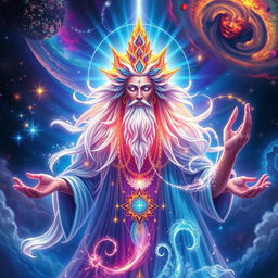 A majestic and ethereal depiction of a sentient god, radiating power and wisdom