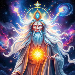 A majestic and ethereal depiction of a sentient god, radiating power and wisdom