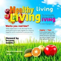 A colorful and informative poster about healthy living, featuring a vibrant layout that emphasizes the importance of a balanced diet and regular exercise