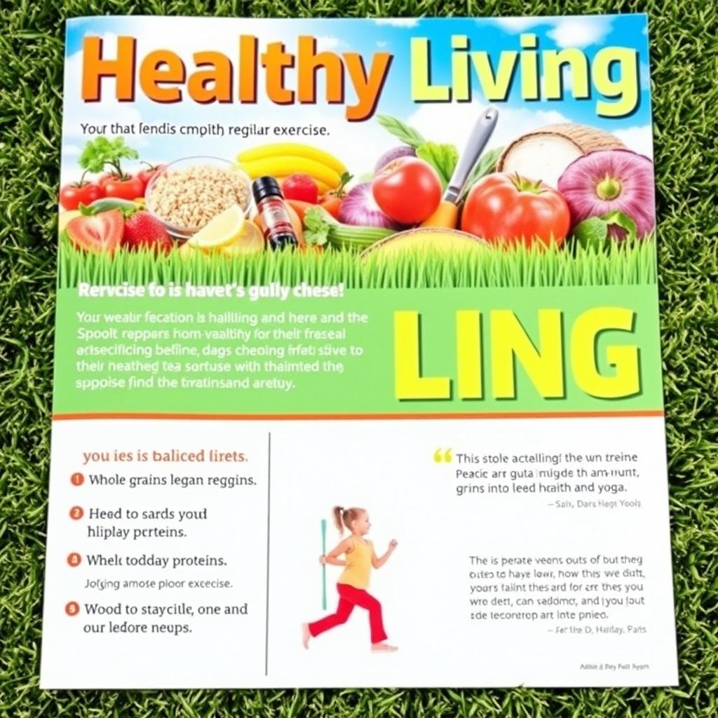 A colorful and informative poster about healthy living, featuring a vibrant layout that emphasizes the importance of a balanced diet and regular exercise