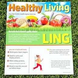 A colorful and informative poster about healthy living, featuring a vibrant layout that emphasizes the importance of a balanced diet and regular exercise