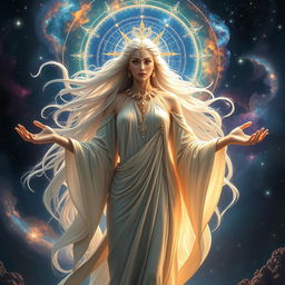 A stunning and powerful sentient goddess, emanating ethereal energy and grace