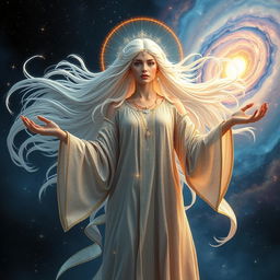 A stunning and powerful sentient goddess, emanating ethereal energy and grace