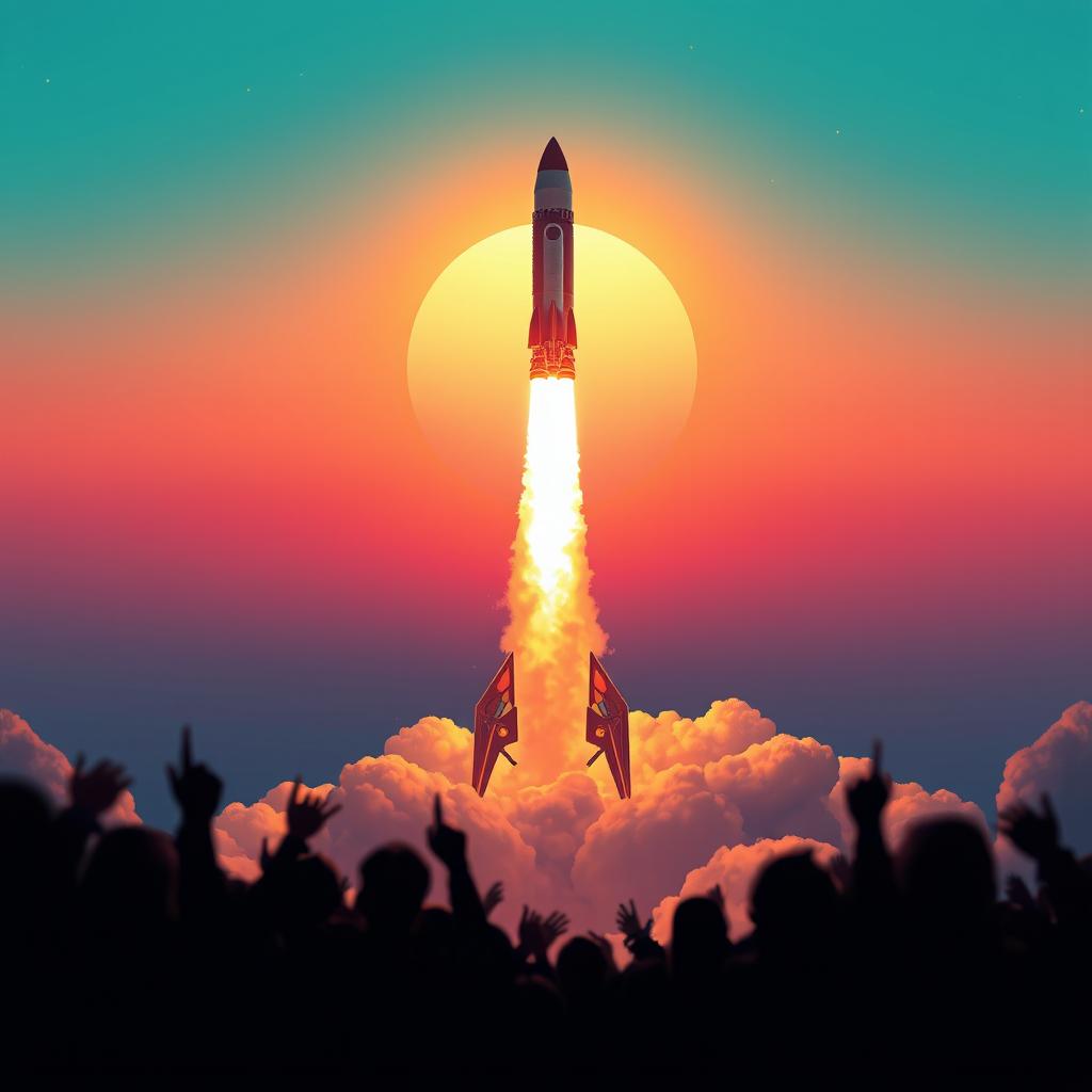 A stunning digital art poster depicting an exhilarating rocket launch to space