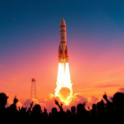 A stunning digital art poster depicting an exhilarating rocket launch to space