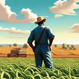 A high-quality digital art image, depicting a serene farming scene