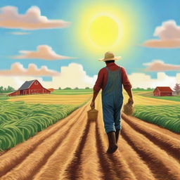 A high-quality digital art image, depicting a serene farming scene