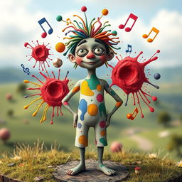 A whimsical interpretation of a uniquely human figure representing creativity and individuality, with vibrant colors and features that showcase distinct personality traits