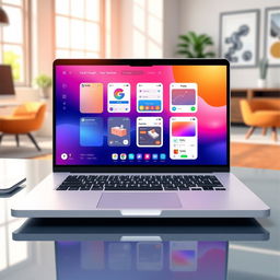 An illustration showcasing a modern user interface (UI) design on a sleek laptop with a vibrant display
