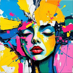 A vibrant and detailed abstract painting that captures the essence of modern art trends, featuring bold colors and dynamic shapes, evoking a sense of motion and energy