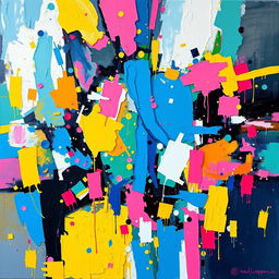 A vibrant and detailed abstract painting that captures the essence of modern art trends, featuring bold colors and dynamic shapes, evoking a sense of motion and energy