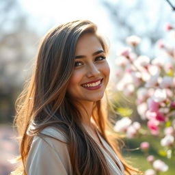 A beautiful profile picture featuring a young woman with long flowing hair, a warm smile, and bright sparkling eyes