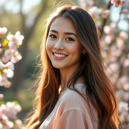 A beautiful profile picture featuring a young woman with long flowing hair, a warm smile, and bright sparkling eyes