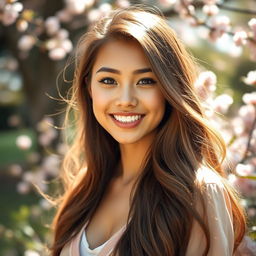 A beautiful profile picture featuring a young woman with long flowing hair, a warm smile, and bright sparkling eyes