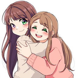 Two young girls embracing each other joyfully