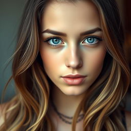 A captivating portrait of a young woman with striking features