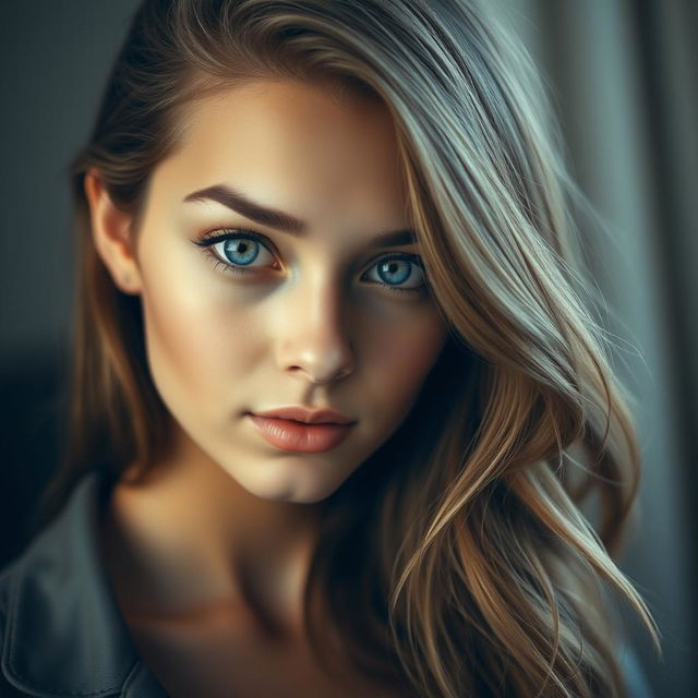 A captivating portrait of a young woman with striking features