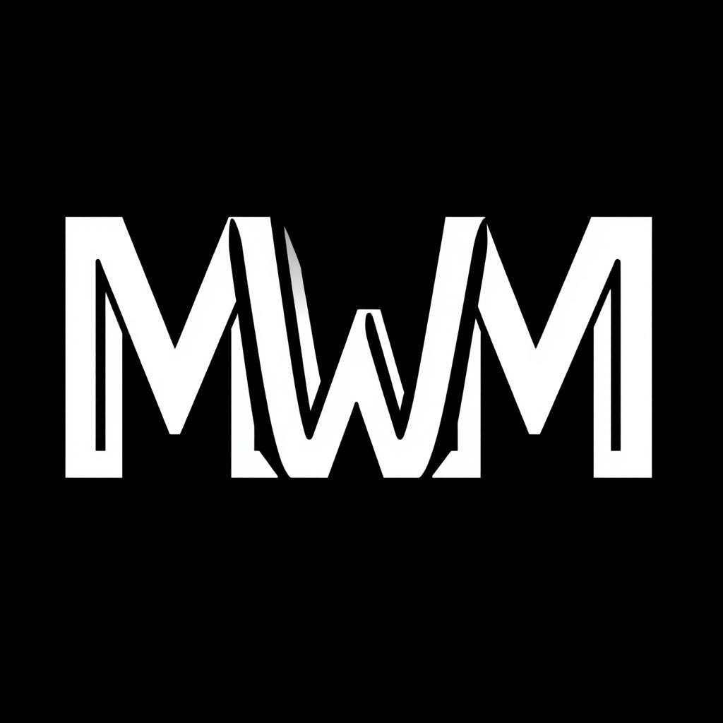 A striking logo design centered around the letters 'M W M', presented in white on a solid black background