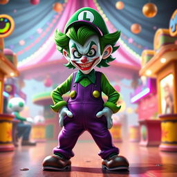 An imaginative and striking character design that showcases a morph of the classic Joker and Luigi Mangione, combining the elements of both iconic figures