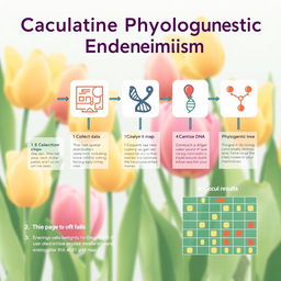 A modern and clear infographic showing the process of calculating phylogenetic endemism