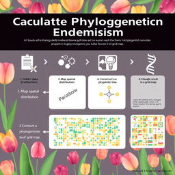 A modern and clear infographic showing the process of calculating phylogenetic endemism