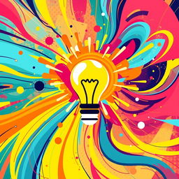 A vibrant and colorful thumbnail design featuring a dynamic composition of abstract shapes and patterns with a central focus on a large, eye-catching graphic element that represents creativity and innovation