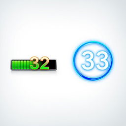 A visual representation of loading symbols illustrating progress: on the left, a bold, completed loading bar at 100%, vividly decorated with bright greens and blues along with a large '32' prominently displayed in elegant font