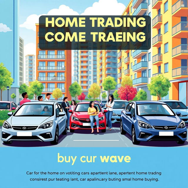 A visually engaging marketing poster for a home trading business specializing in shared cars for multi-storey apartment residents