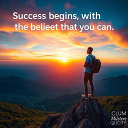 A visually inspiring scene representing the quote "Success begins with the belief that you can
