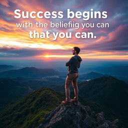 A visually inspiring scene representing the quote "Success begins with the belief that you can