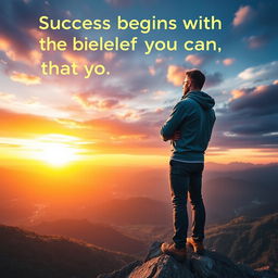 A visually inspiring scene representing the quote "Success begins with the belief that you can